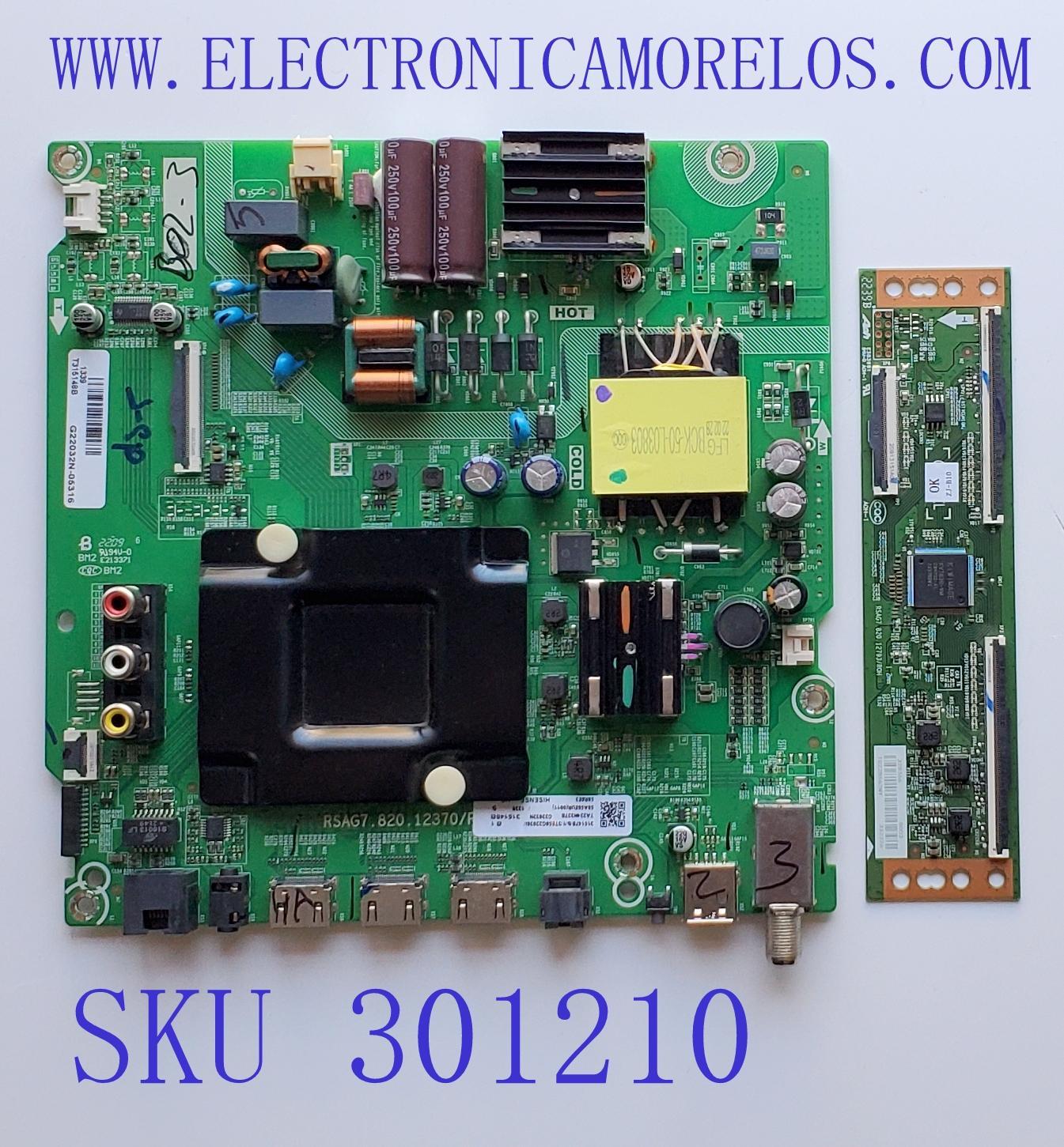 KIT DE TARJETAS PARA TV HISENSE / MAIN FUENTE 315147 / RSAG7.820.12370/ROH / 315148 / T-CON 328366 / RSAG7.820.12793/ROH / 332326 / PANEL HD580X1U91-L1/S0/GM/CKD3A/ROH/1 / MODELO 58R6E3